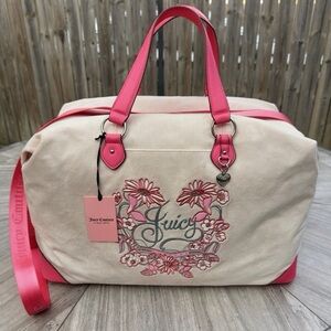 Juicy Couture Cream Canvas Travel Bag with Hot Pink Trim